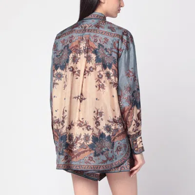 Zimmermann Womens Blue Cream Indienne Ascension Manstyle Graphic-pattern Silk Shirt