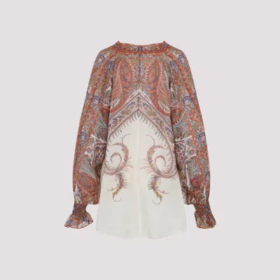 Zimmermann Flowing Blouse With Billowy Sleeves In Multi