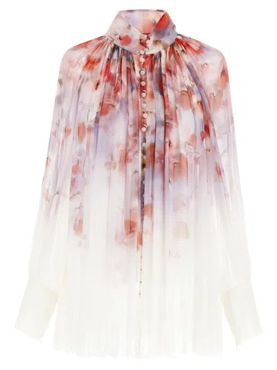 Zimmermann Crush Pleated Floral-print Crepon Blouse In Multi