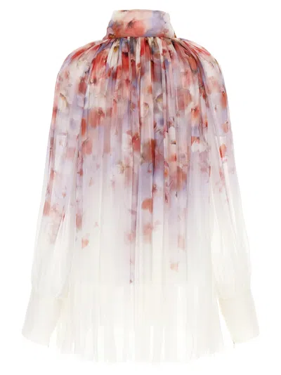 Zimmermann Crush Pleated Floral-print Crepon Blouse In Multi