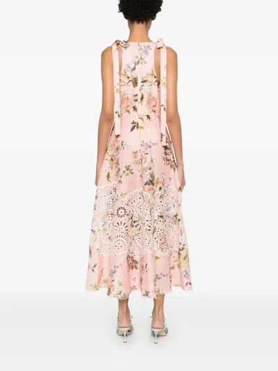 Zimmermann Acacia Broderie Anglaise Linen Midi Dress In Pink