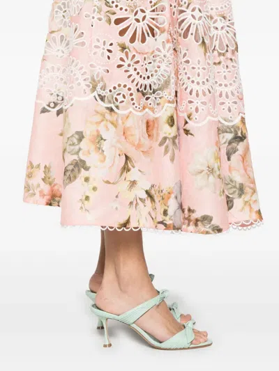 Zimmermann Acacia Broderie Anglaise Linen Midi Dress In Pink