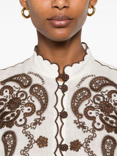 Zimmermann Ascension Leather-trimmed Broderie Anglaise Linen Shirt In White