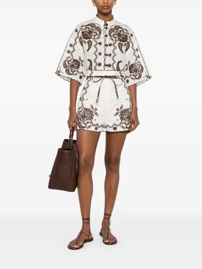 Zimmermann Ascension Leather-trimmed Broderie Anglaise Linen Shirt In White