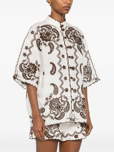 Zimmermann Ascension Leather-trimmed Broderie Anglaise Linen Shirt In White