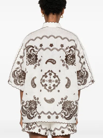 Zimmermann Ascension Leather-trimmed Broderie Anglaise Linen Shirt In White