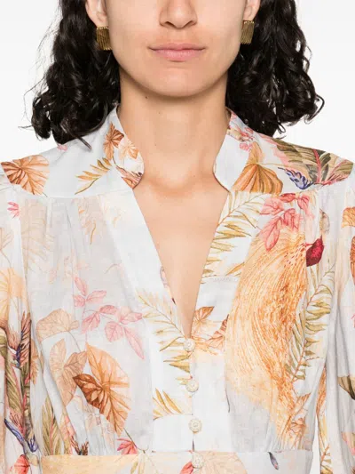 Zimmermann Ascension Light Blue Mini Dress With Flared Skirt And All-over Print In Linen Woman