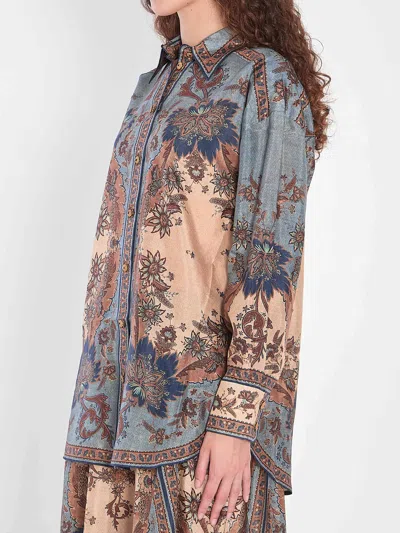 Zimmermann Womens Blue Cream Indienne Ascension Manstyle Graphic-pattern Silk Shirt In Green