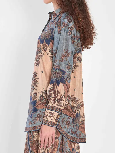 Zimmermann Womens Blue Cream Indienne Ascension Manstyle Graphic-pattern Silk Shirt In Green
