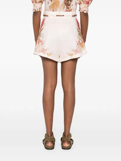 Zimmermann Ascension Belted Bead-embellished Floral-print Linen Shorts