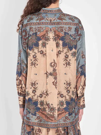 Zimmermann Womens Blue Cream Indienne Ascension Manstyle Graphic-pattern Silk Shirt In Green