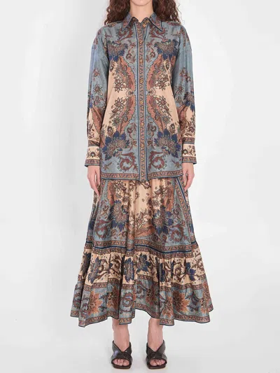 Zimmermann Womens Blue Cream Indienne Ascension Manstyle Graphic-pattern Silk Shirt In Green
