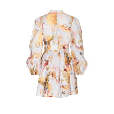 Zimmermann Ascension Light Blue Mini Dress With Flared Skirt And All-over Print In Linen Woman