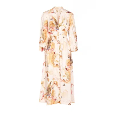 Zimmermann Womens Cream Palm Floral Ascension Plunge Linen Midi Dress In Multi