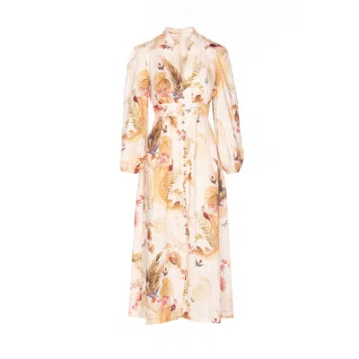 Zimmermann Womens Cream Palm Floral Ascension Plunge Linen Midi Dress In Multi