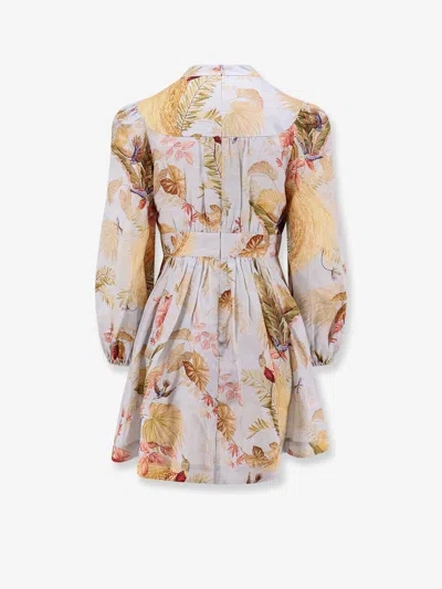 Zimmermann Ascension Light Blue Mini Dress With Flared Skirt And All-over Print In Linen Woman