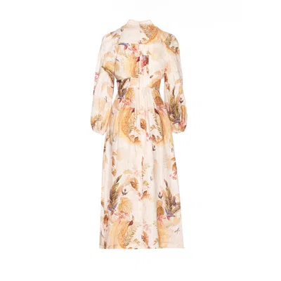 Zimmermann Womens Cream Palm Floral Ascension Plunge Linen Midi Dress In Multi