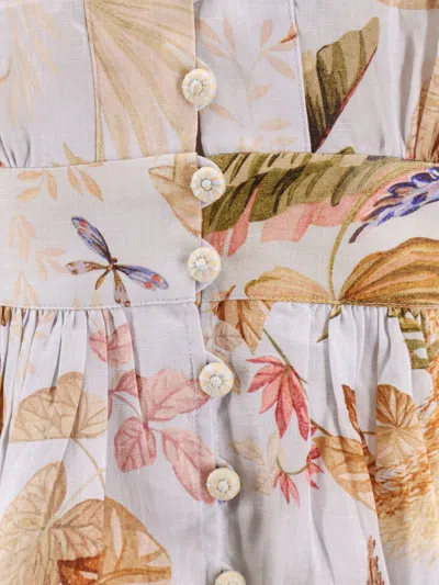 Zimmermann Ascension Light Blue Mini Dress With Flared Skirt And All-over Print In Linen Woman