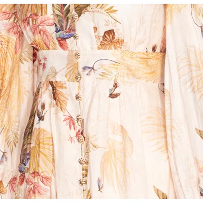 Zimmermann Womens Cream Palm Floral Ascension Plunge Linen Midi Dress In Multi