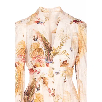 Zimmermann Womens Cream Palm Floral Ascension Plunge Linen Midi Dress In Multi