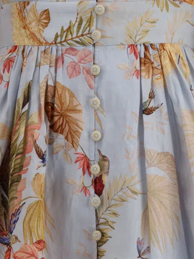 Zimmermann Ascension Light Blue Mini Dress With Flared Skirt And All-over Print In Linen Woman