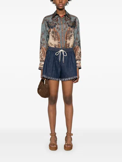 Zimmermann Womens Blue Cream Indienne Ascension Manstyle Graphic-pattern Silk Shirt In Green
