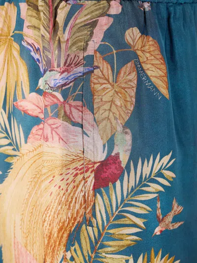 Zimmermann Womens Dark Blue Palm Floral Ascension Relaxed-fit Silk Trousers In Blue