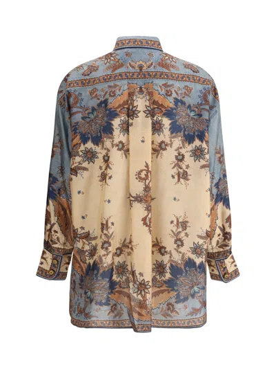 Zimmermann Womens Blue Cream Indienne Ascension Manstyle Graphic-pattern Silk Shirt In Green
