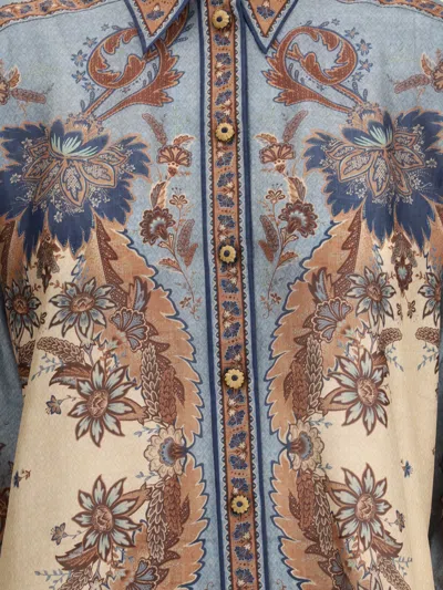 Zimmermann Womens Blue Cream Indienne Ascension Manstyle Graphic-pattern Silk Shirt In Green