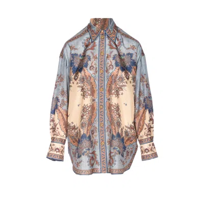 Zimmermann Womens Blue Cream Indienne Ascension Manstyle Graphic-pattern Silk Shirt In Green