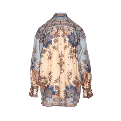 Zimmermann Womens Blue Cream Indienne Ascension Manstyle Graphic-pattern Silk Shirt In Green