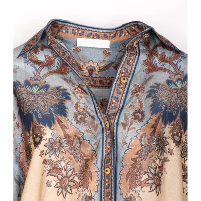 Zimmermann Womens Blue Cream Indienne Ascension Manstyle Graphic-pattern Silk Shirt In Green