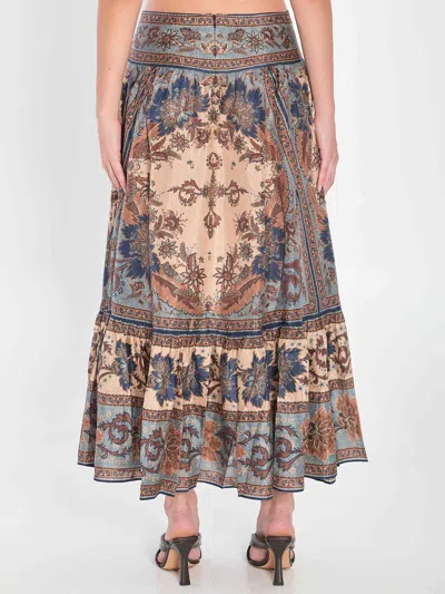 Zimmermann Womens Blue Cream Indienne Ascension Tiered Silk Midi Skirt Xs