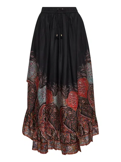 Zimmermann Rhiannon Ruffled Paisley-print Organic Silk Maxi Skirt
