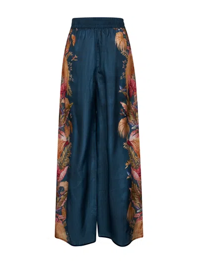 Zimmermann Womens Dark Blue Palm Floral Ascension Relaxed-fit Silk Trousers In Blue