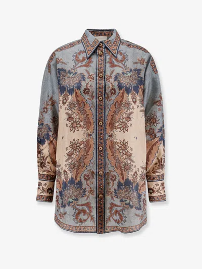 Zimmermann Womens Blue Cream Indienne Ascension Manstyle Graphic-pattern Silk Shirt