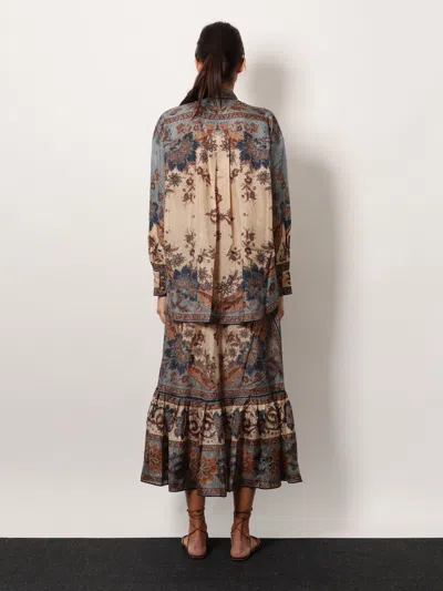 Zimmermann Womens Blue Cream Indienne Ascension Manstyle Graphic-pattern Silk Shirt