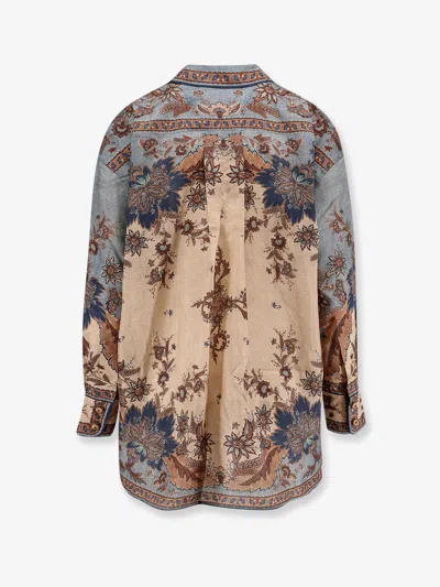 Zimmermann Womens Blue Cream Indienne Ascension Manstyle Graphic-pattern Silk Shirt