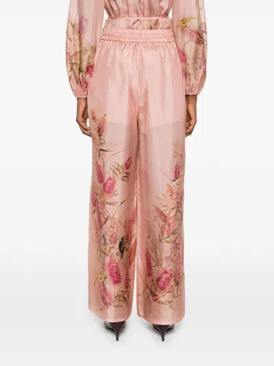 Zimmermann Silk Trousers With Floral Print And Wide Leg