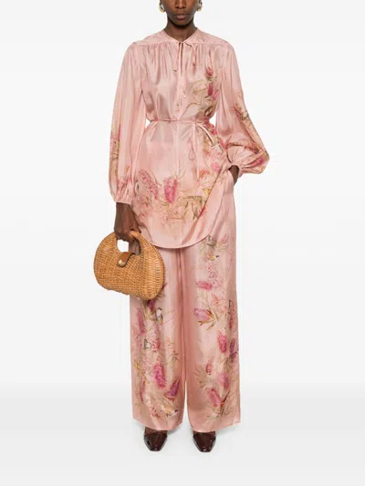 Zimmermann Silk Trousers With Floral Print And Wide Leg