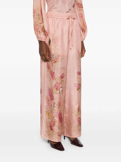 Zimmermann Silk Trousers With Floral Print And Wide Leg