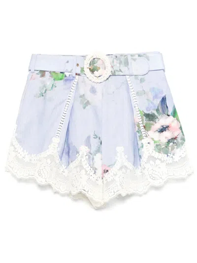 Zimmermann Everley Lace Trim Tuck Short Clothing In Blue