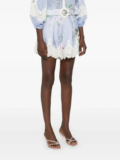 Zimmermann Everley Lace Trim Tuck Short Clothing In Blue