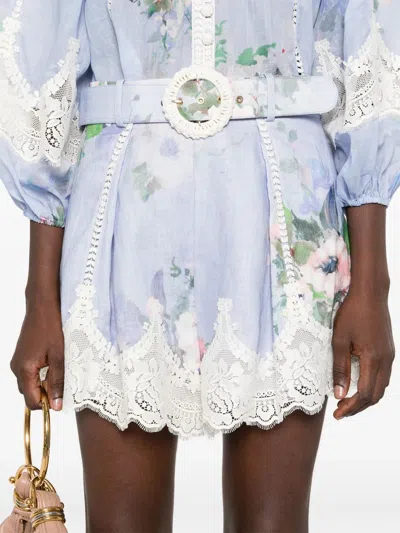 Zimmermann Everley Lace Trim Tuck Short Clothing In Blue