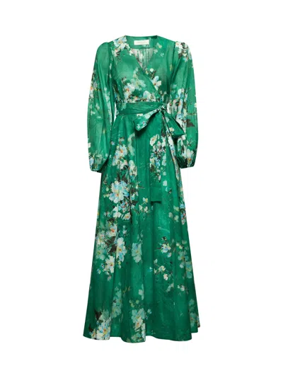 Zimmermann Everley Floral-print Cotton-voile Midi Wrap Dress In Green