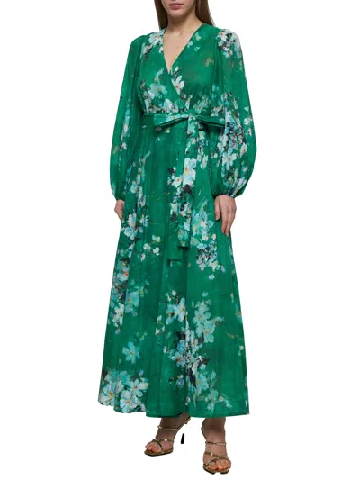 Zimmermann Everley Floral-print Cotton-voile Midi Wrap Dress In Green