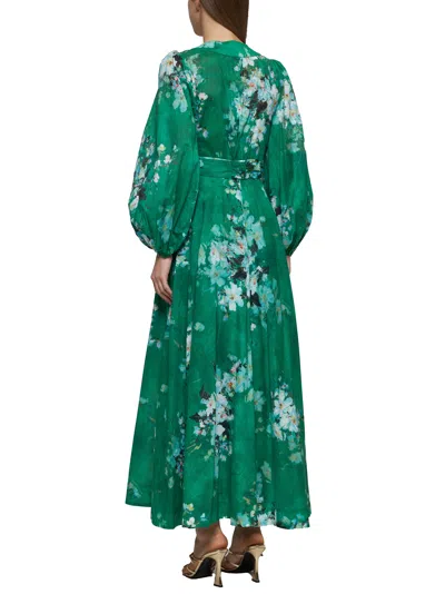 Zimmermann Everley Floral-print Cotton-voile Midi Wrap Dress In Green