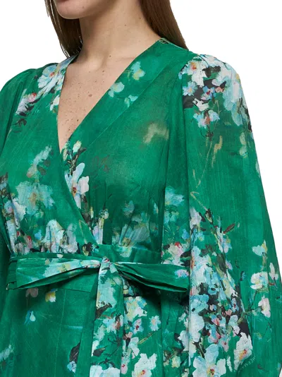 Zimmermann Everley Floral-print Cotton-voile Midi Wrap Dress In Green