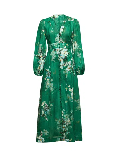 Zimmermann Women Green Linen Everley Midi Dress