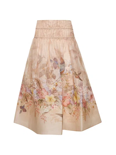 Zimmermann Women Ivory Linen And Silk Drawn Illuminate Midi Skirt In Neutral
